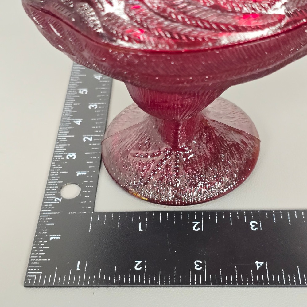 Vintage Ruby Red Slag Glass Rooster Candy Dish Pedestal Covered Compote 2pc - Picture 11 of 14